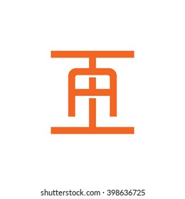 letter I and A monogram square shape logo orange