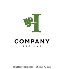 Letter I Monstera Leaf Spade Logo Icon Vector