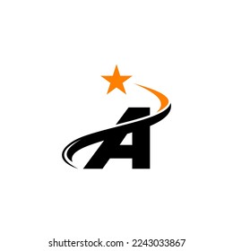Letter A with moving star logo design.