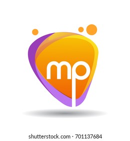Letter MP logo in triangle splash and colorful background, letter combination logo design for creative industry, web, business and company.