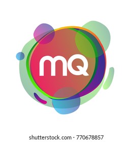 Letter MQ logo with colorful splash background, letter combination logo design for creative industry, web, business and company.

