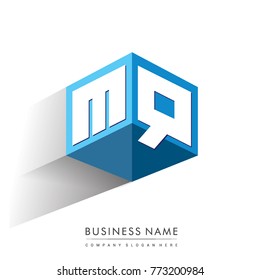 Letter MQ logo in hexagon shape and blue background, cube logo with letter design for company identity.
