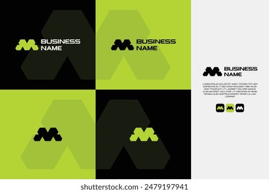 letter M,R with green color logo design vector template, bold icon isolated on green, black and grey color
