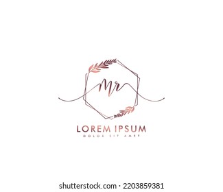 Letter MR Initial handwriting logo with signature and hand drawn style.