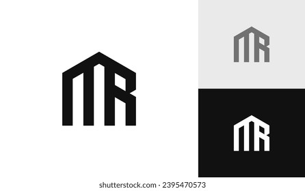 Letter MR initial with house shape logo design