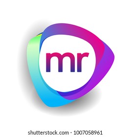 Letter MR logo with colorful splash background, letter combination logo design for creative industry, web, business and company.