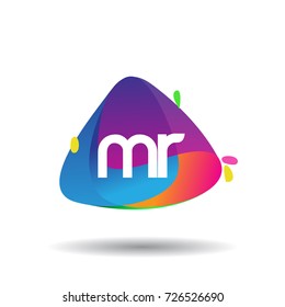 Letter MR logo with colorful splash background, letter combination logo design for creative industry, web, business and company.