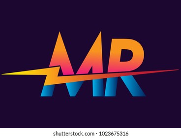 Letter MR logo with Lightning icon, letter combination Power Energy Logo design for Creative Power ideas, web, business and company.