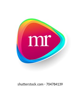 Letter MR logo in triangle shape and colorful background, letter combination logo design for company identity.