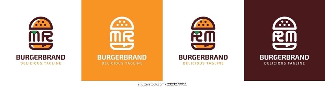 Letra MR y logotipo RM Burger, adecuado para cualquier negocio relacionado con hamburguesa con las iniciales MR o RM.