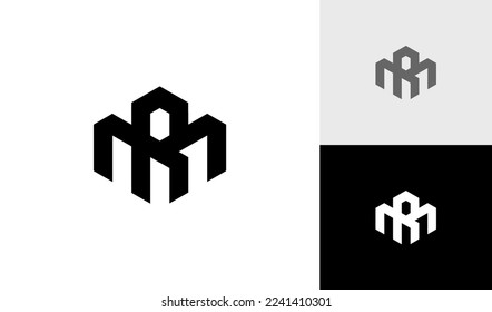 Letter MR or RM hexagon logo vector