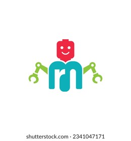 Letter MR with robotic lego logo design illustration