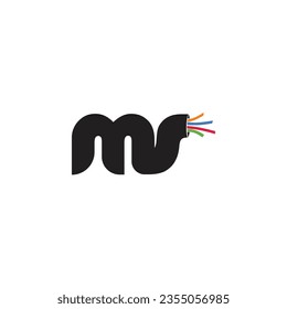 Letter MS Cable vector logo of Abstract luxury symbol logo design illustration. Elegant alphabet letters font and number. Letter MS initial fiber cable, networking, internet, Computer technology