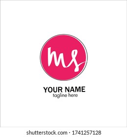 Logo de escritura a mano de letras ms. Logo de nombre inicial con círculo rojo. Firma de vector para identidad empresarial y de empresa