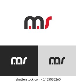 Letter ms linked lowercase logo design template elements. Red letter Isolated on black white grey background. Suitable for business, consulting group company.