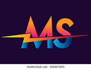 Letter MS logo with Lightning icon, letter combination Power Energy Logo design for Creative Power ideas, web, business and company.