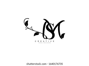 Letter MS Logotype Linked Simple Monogram Flourishes Black White Color