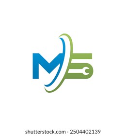 Letter MS Wrench Logo Design. Handyman Repair Service. MS Technology Construction Industry illustration Vector.