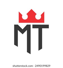 Buchstabe MT Crown Logo. Krone auf Buchstabe MT Logo Design Vorlage