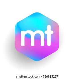 Letter MT logo in hexagon shape and colorful background, letter combination logo design for business and company identity.
