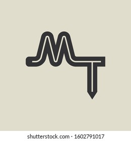 Letter MT pencil shape logo design. Link icon in flat style isolated on grey background. Graphic alphabet symbol for your corporate business identity, website, app, UI. Arts logo design inspiration.