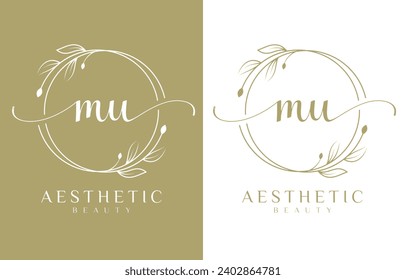 Letter MU Beauty Logo with Flourish Ornament