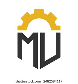 Letter MU Gear Logo Design for Service Center, Repair, Factory, Industrial, Digital and Mechanical Business