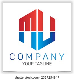 letter MU initial hexagon logo icon premium elegant template vector eps 10