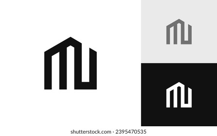 Letter MU initial with house shape logo design