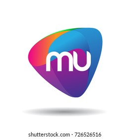 Letter MU logo with colorful splash background, letter combination logo design for creative industry, web, business and company.
