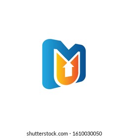 letter MU logo design with arrow element template