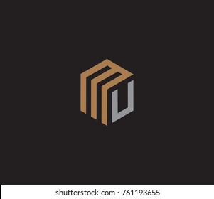 Letter MU logo template. hexagon logo. letter MU flat style on black background
