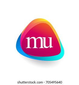 Letter MU logo in triangle shape and colorful background, letter combination logo design for company identity.