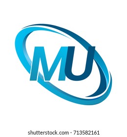 letter MU logotype design for company name colored blue swoosh. vector logo for business and company identity.