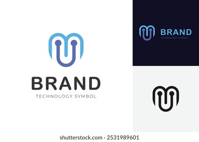 Letter mu or um identity logo design with connected symbol for brand technology vector logo design