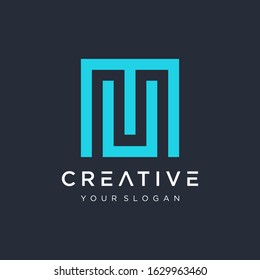 Letter MU UM Logo with square concept. Template Illustration Business Company Vector Logo Design. Creative minimalism logotype icon symbol. - VECTOR