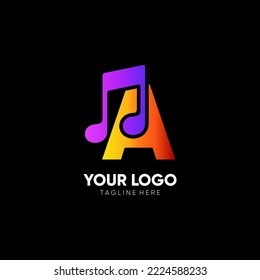 Ilustración de emblema gráfico de iconos vectores de logotipo de música Carta A 