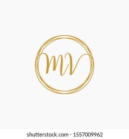 Letter MV logo template. Creative fashion logo design, couple letter , beauty icon. Initial handwriting or handwritten logo for identity. Logo with hand drawn style. wedding concept -vector