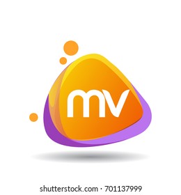 Letter MV logo in triangle splash and colorful background, letter combination logo design for creative industry, web, business and company.