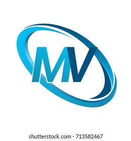 letter MV logotype design for company name colored blue swoosh. vector logo for business and company identity.