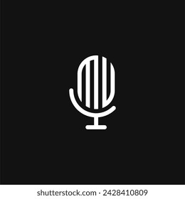Letter MV and microphone logo concept for podcast or recording company