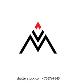 letter mv with red arrow logo vector