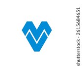 letter mv stripes geometric blue diamond logo vector 