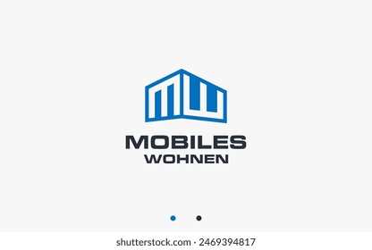 letter mw with container logo design vector silhouette illustration