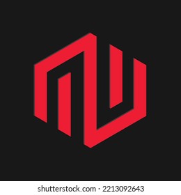 logotipo de letra mw con forma de cubo. con fondo rojo y negro. plantilla, logotipo, icono, símbolo