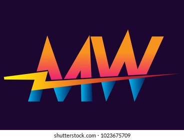 Letter MW logo with Lightning icon, letter combination Power Energy Logo design for Creative Power ideas, web, business and company.