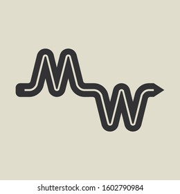 Letter MW pencil shape logo design. Link icon in flat style isolated on grey background. Graphic alphabet symbol for your corporate business identity, website, app, UI. Arts logo design inspiration.