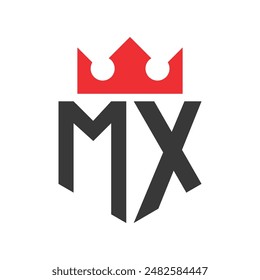 Logotipo de la corona MX. Plantilla de diseño de logotipo de Crown on Letter MX