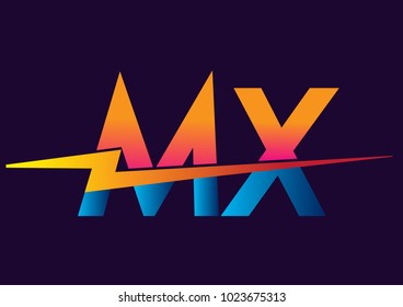 Letter MX logo with Lightning icon, letter combination Power Energy Logo design for Creative Power ideas, web, business and company.