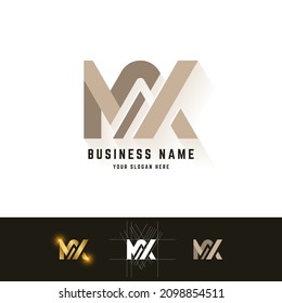 Letter MX or NK monogram logo with grid method design